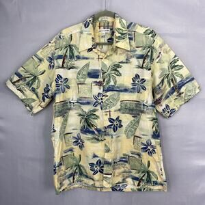 VTG Pierre Cardin Men’s Hawaiian Shirt L Tropical Lounge Rockabilly Yellow Palm
